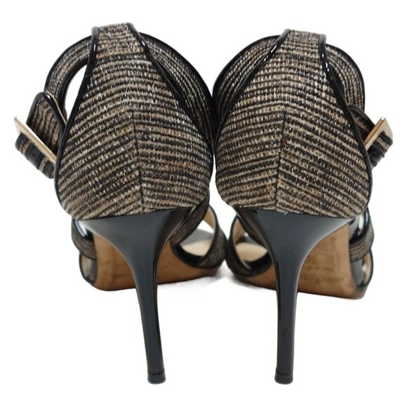 JIMMY CHOO - Beige Cream Black Hemp Patent Leather Women's Sandals 104-080125 - Picture 3 of 6